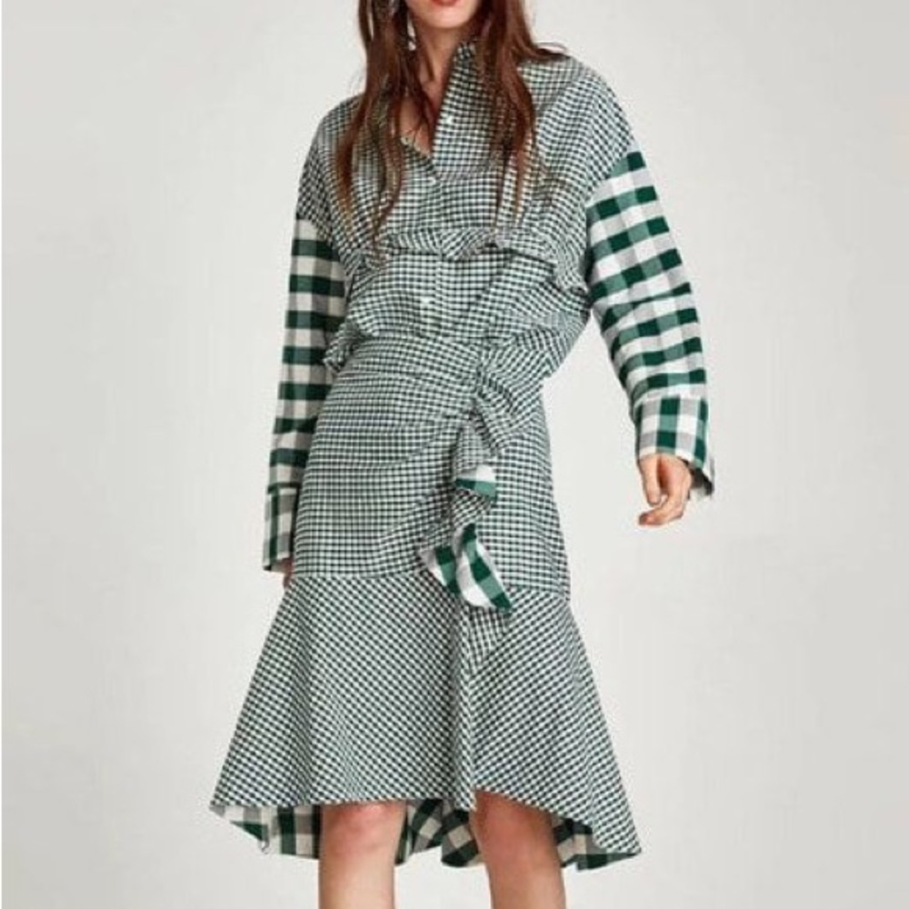 ZARA Green Check Ruffle Top and Skirt